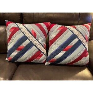 Two Red, White, & Blue Americana Handmade Quilted Pillows